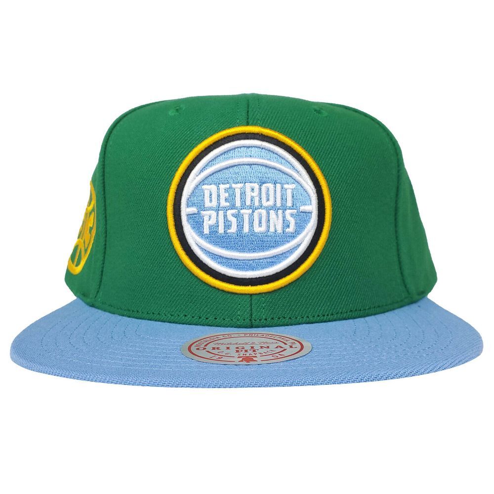 Detroit Pistons Mitchell & Ness NBA Snapback Hat Cap 3D Logo Green Blue NWT